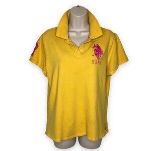 USPA US Polo Assn Yellow Gold Large Pink Pony Polo Shirt Womens Size 1X